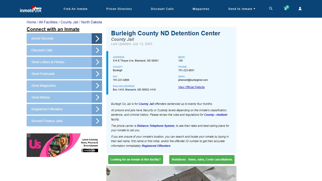 Burleigh County ND Detention Center - Inmate Locator - Bismarck, ND